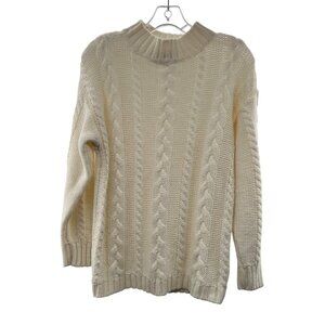 Newcomer Women's Cable Knit Sweater Long Sleeve Cream Size Small